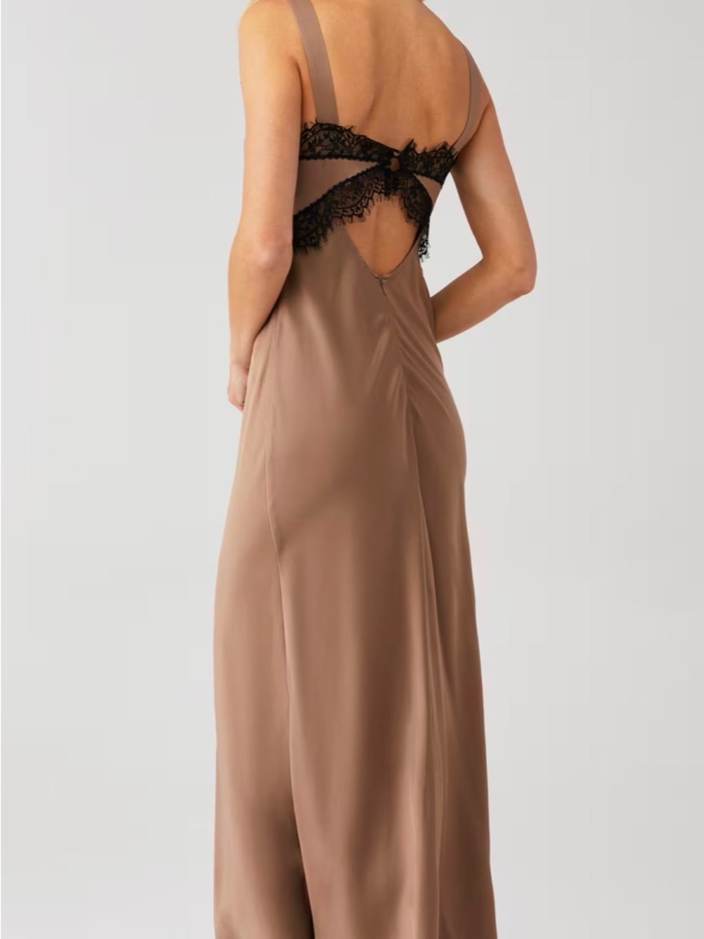 Satin Lace-Trim Slip Dress in Chocolate Brown - REVOLVE - Picture 3 of 3